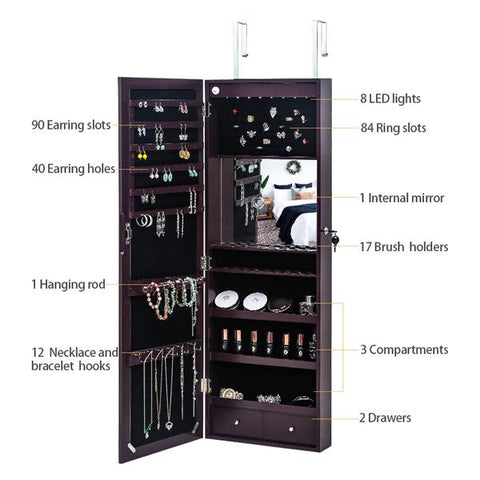 Jewelry Cabinet, Wall Mounted with Mirror, 2 Drawers
