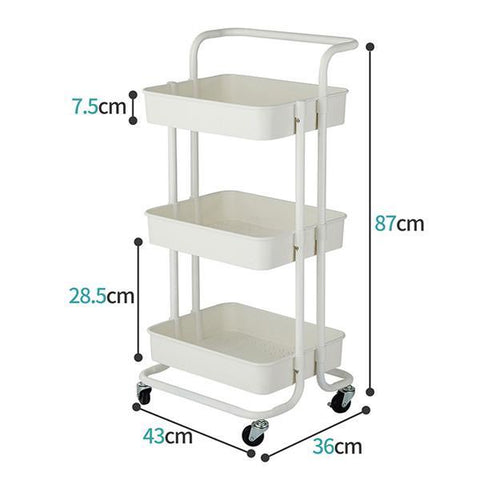 3 Layer Home Kitchen Storage Utility Cart Metal & ABS - White