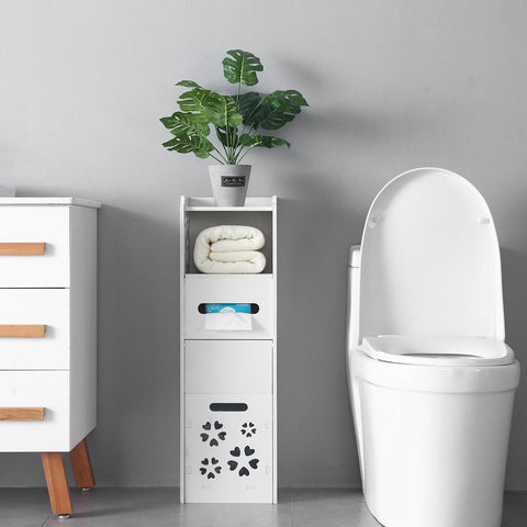 3-tier Bathroom Storage Cabinet with Garbage Can White