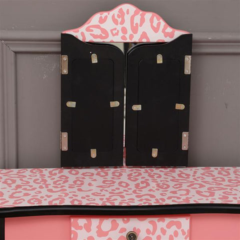 【FCH】Three-Fold Mirror Single Drawer Arc Feet Children Dresser Red Leopard Print