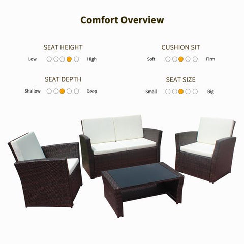 Patio Furniture Outdoor 4Pcs Wicker Rattan Sofa