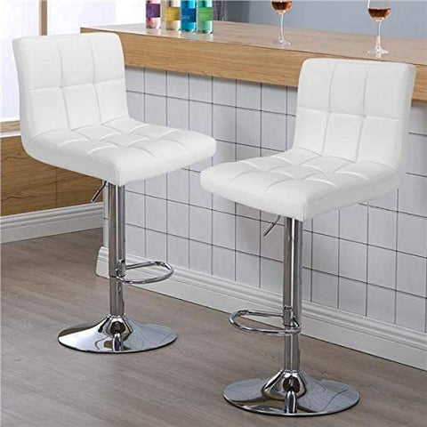 Yaheetech X-Large Bar Stools - Square PU Leather Adjustable Counter Height Swivel Stool Armless Chairs Set of 4 with Bigger Base,White