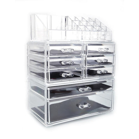 Cosmetics Storage Rack with 6 Small & 2 Large Drawers Transparent