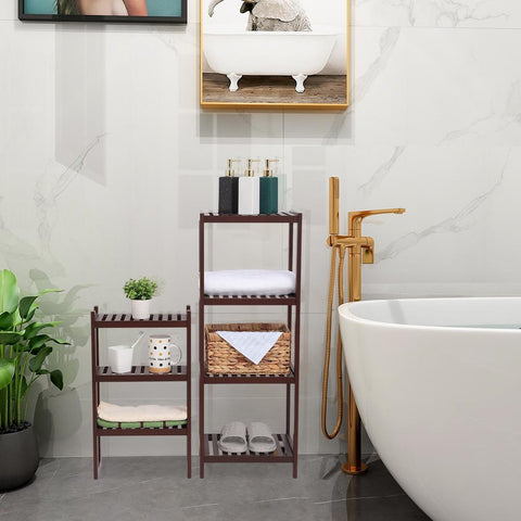 7-Layer Bamboo Bathroom Rack Removable Multi-Functional Dark Brown