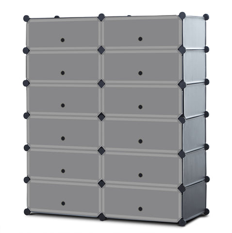 Portable Shoe Rack Organizer 6-Tier 12 Cube Organizer Stackable Plastic Cube Storage Shoe Rack for Space Saving