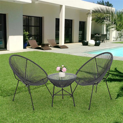 3-Piece All-Weather Patio Acapulco Bistro Furniture Set with 2 Chairs & Glass Top Table Gray