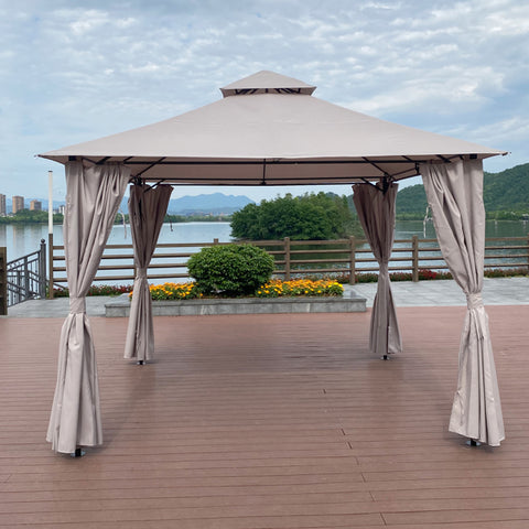 Gazebo Canopy With Curtains, Outdoor Patio Garden 10x10 Ft