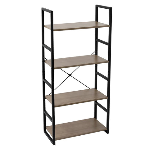 4 Tier Bookcase Shelf Storage Organizer Wood and Metal Bookshelf Rack Gray