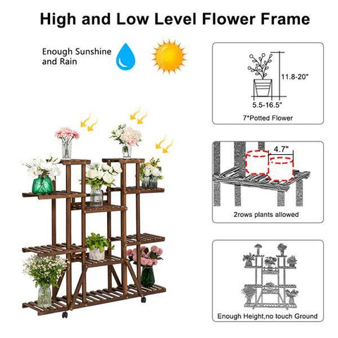 Wooden Plant Stand, 6-Story with 11-Seat for Indoor Outdoor