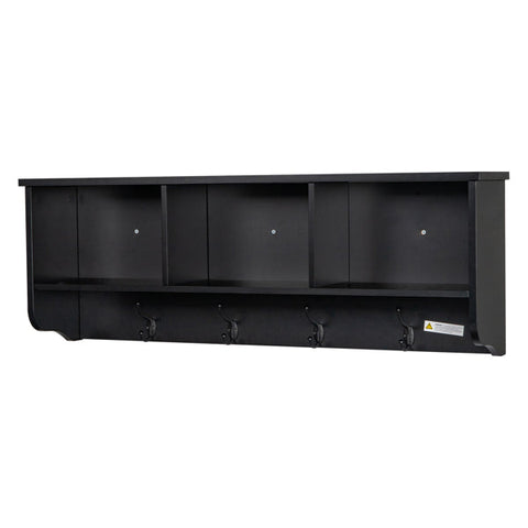 Entry Hall Wall Mount Shelf with 3 Cubby and 4 Hooks, Black