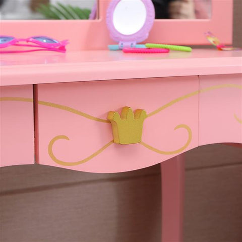 FCH Children's Three Mirror Single-Drawing Curved Foot Dresser Pink