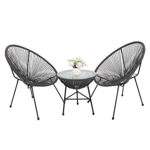 3-Piece All-Weather Patio Acapulco Bistro Furniture Set with 2 Chairs & Glass Top Table Gray