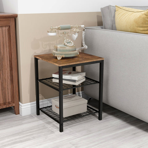End Table, Side Table Nightstand Storage Rustic Brown and Black