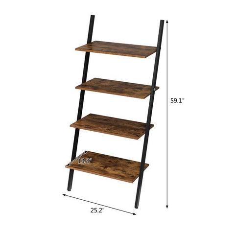 Industrial Ladder Shelf, 4-Tier Bookshelf, Storage Rack Shelves, for Living Room, Kitchen, Office