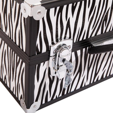 Aluminum Alloy Makeup Train Case Jewelry Box Organizer, White Zebra Stripe