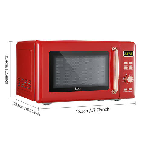 20L Retro Microwave With Display Gold Handle Portable Kitchen Household - Red
