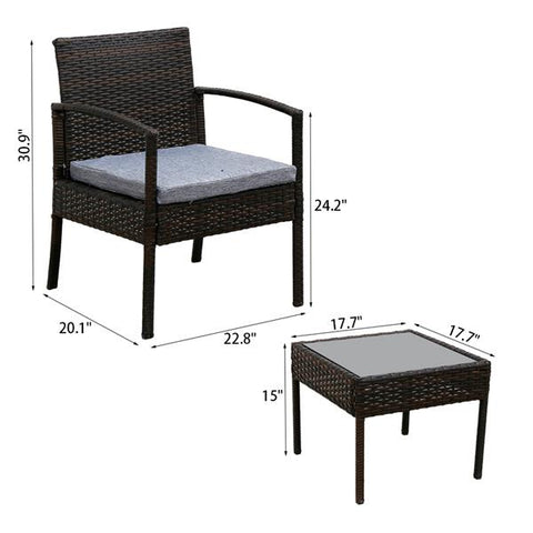 3pcs Wicker Rattan Outdoor Patio Garden Furniture Set w/ Cushions Coffee Table