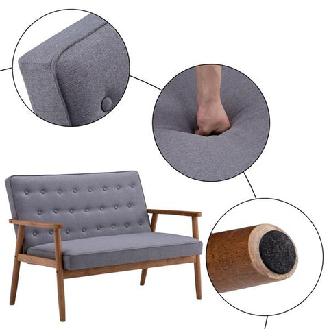 Retro Modern Simple Double Sofa Wood Legs Leisure Chair Light Gray Fabric