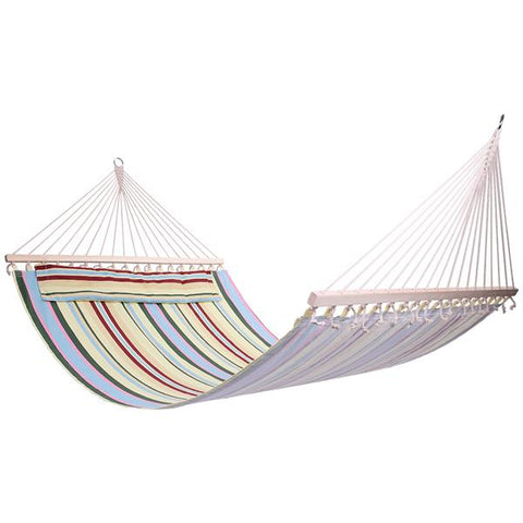 Stylish Printing Portable Double-Bed Hammock w/ Pillow Spreader Bar Beige