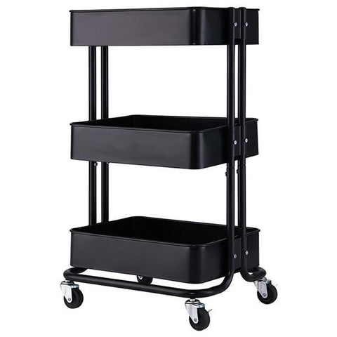 3-Tier Utility Cart Black for Home Kitchen Storage
