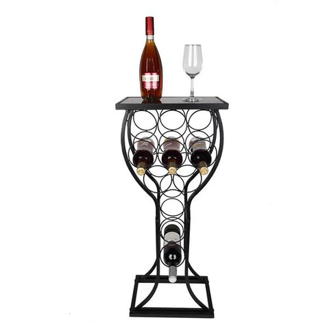 Wine Storage Organizer Display Rack Table, Metal with Marble Finish Top