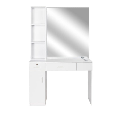 Salon Hairdressing Cabinet with Mirror and Lock, White