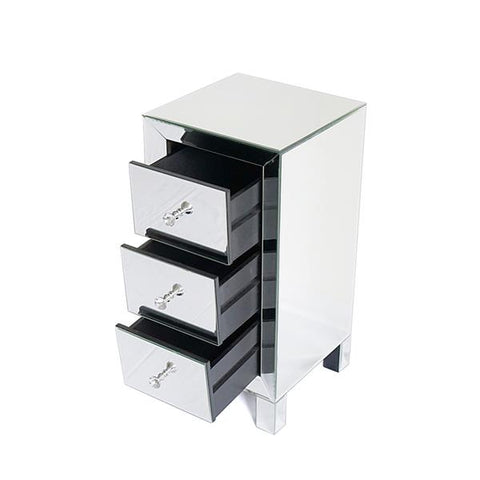 Modern and Contemporary Mirrored 3-Drawers Nightstand Bedside Table