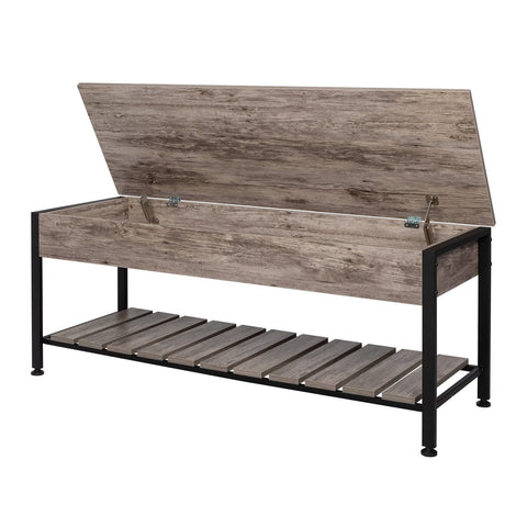 Industrial Storage Bench, Entryway Lift Top Shoe Storage Bench in Dining Room, Hallway, Living Room Metal Frame Gray