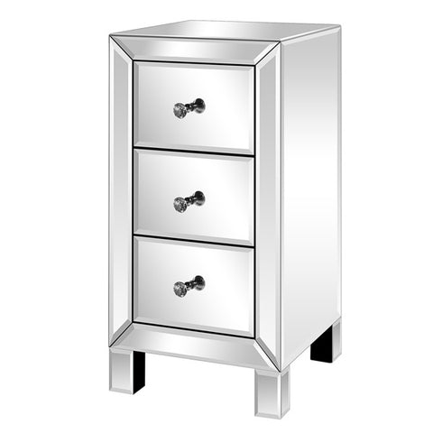Nightstand Bedside Table with FCH  Modern and Contemporary Mirrored 3-Drawers