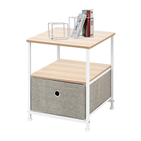 Drawer Storage Dresser, Bedside Furniture & Accent End Table Chest For Bedroom, Easy Pull Fabric Bins Linen / Natural