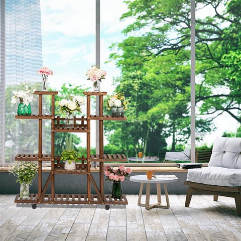 Wooden Plant Stand, 6-Story with 11-Seat for Indoor Outdoor