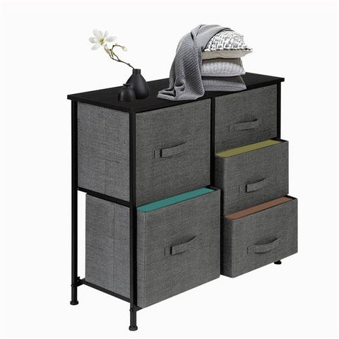Dresser Organizer With 5 Drawers, Fabric Dresser Tower for Bedroom, Hallway, Entryway, Closets, Grey