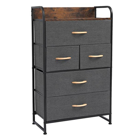 5-Drawer Dresser, 4-Tier Storage Organizer, Tower Unit for Bedroom, Hallway, Entryway, Closets - Sturdy Steel Frame, Wooden Top, Removable Fabric Bins