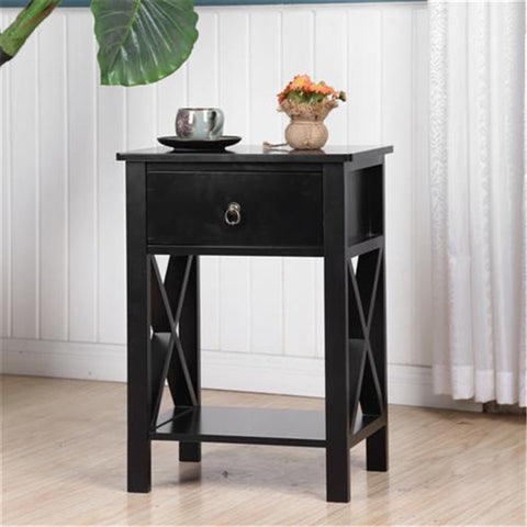 FCH Nightstand Modern End Table, Side Table with 1 Drawer and Storage Shelf, Black