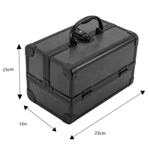 Portable Cosmetic Storage Box with Mirror & Trays, Black