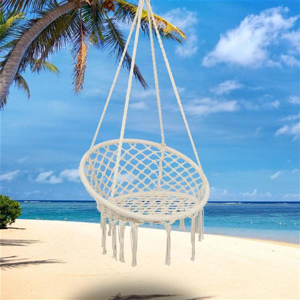 High Quality Round Tassel Cotton Sling Hanging Hammock Chair Swing Beige