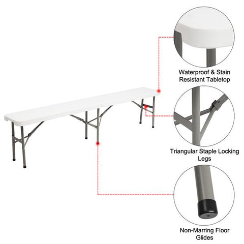 6FT Portable Foldable Long Table & Bench Suit