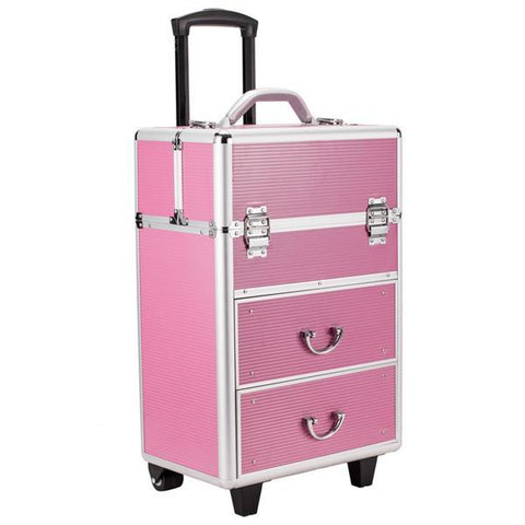 Lockable Cosmetic Makeup Train Case Pink