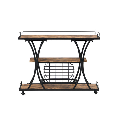 Industrial Black Bar Cart with Wine Rack and Glass Holder
