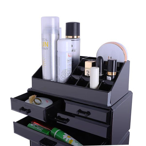 4pcs Set Plastic Cosmetics Storage Rack Transparent Black