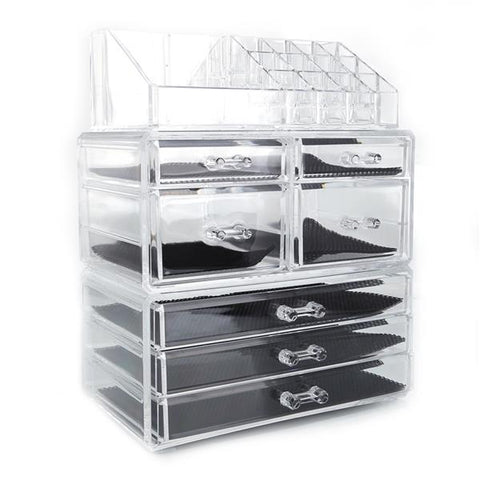 Cosmetics Storage Rack with 2 Small & 5 Large Drawers Transparent