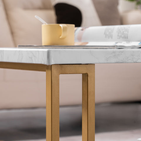 Golden Iron Pipe Marble PVC Coffee Table Rectangular (39.73 x 20.08 x 18.11)