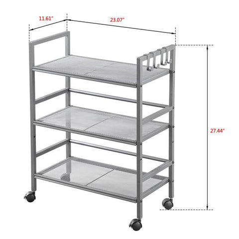 Hodely 3-Shelf Mesh Iron Shelving Unit with Casters for Home Kitchen Office Grey