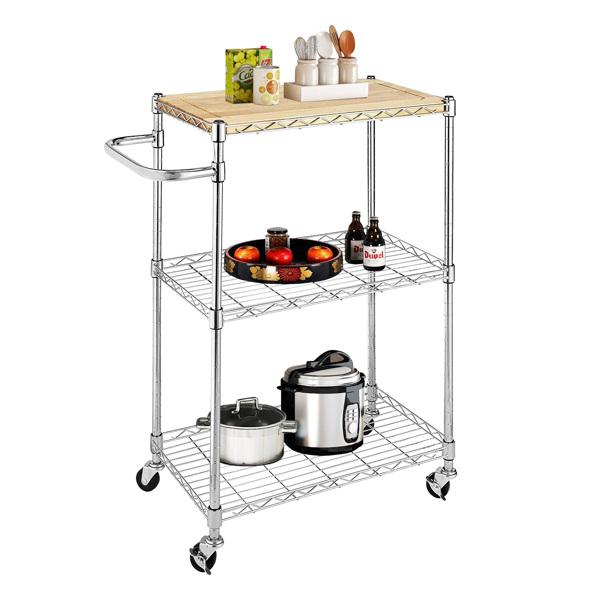 🔥 Hot Deal - Kitchen Bakers Rack and Microwave Cart, Wood & Chrome 🔥