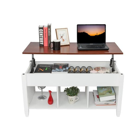 Lift Top Coffee Table Modern Furniture Hidden Compartment and Lift Tabletop Brown White