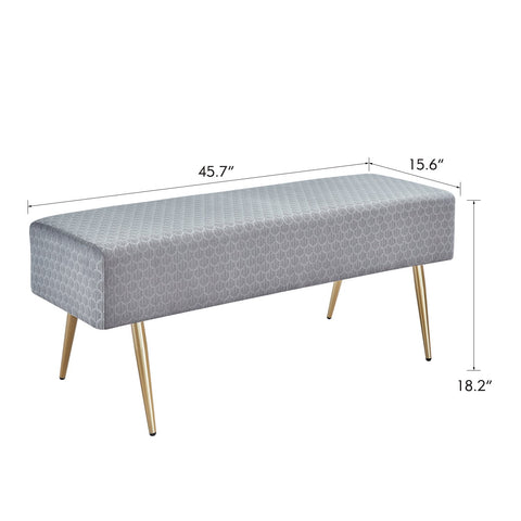 45.7 Inches Velvet Ottoman Rectangular Bench Footstool, Bed End Bench with Golden Metal Legs and Non-Slip Foot Pads for Living Room Bedroom Entryway ?Grey?