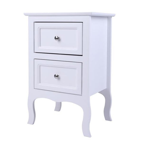 Nightstand Side Tables Large Size 2pcs Country Style with Two-Tier White