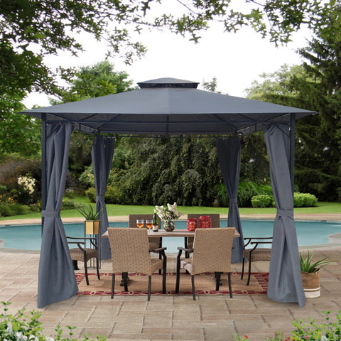 Gazebo Canopy With Curtains, Outdoor Patio Garden Gray 10x10 Ft