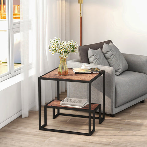 2-Tier End Table, Modern Nesting Coffee Table