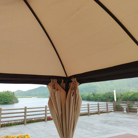Gazebo Canopy With Curtains, Khaki Top 10 x 10 Ft Outdoor